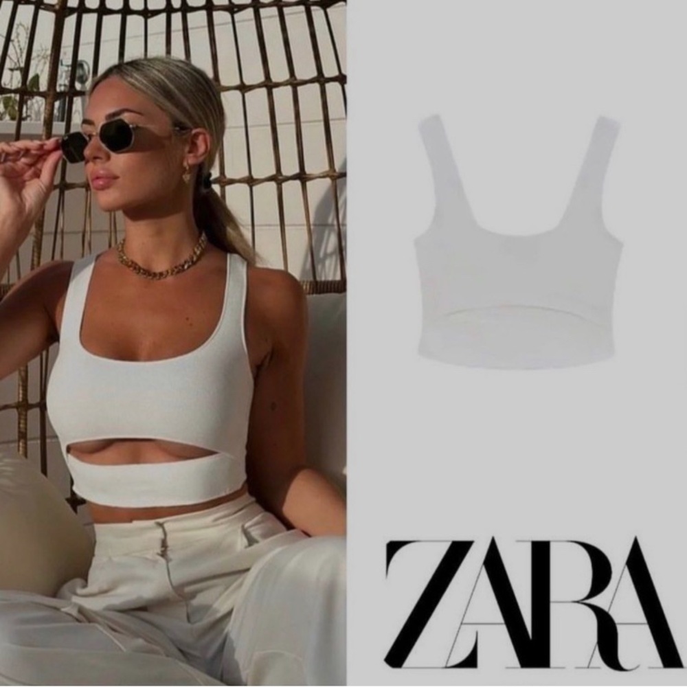 Zara Cut Out Knit Crop Top in Cream size Large